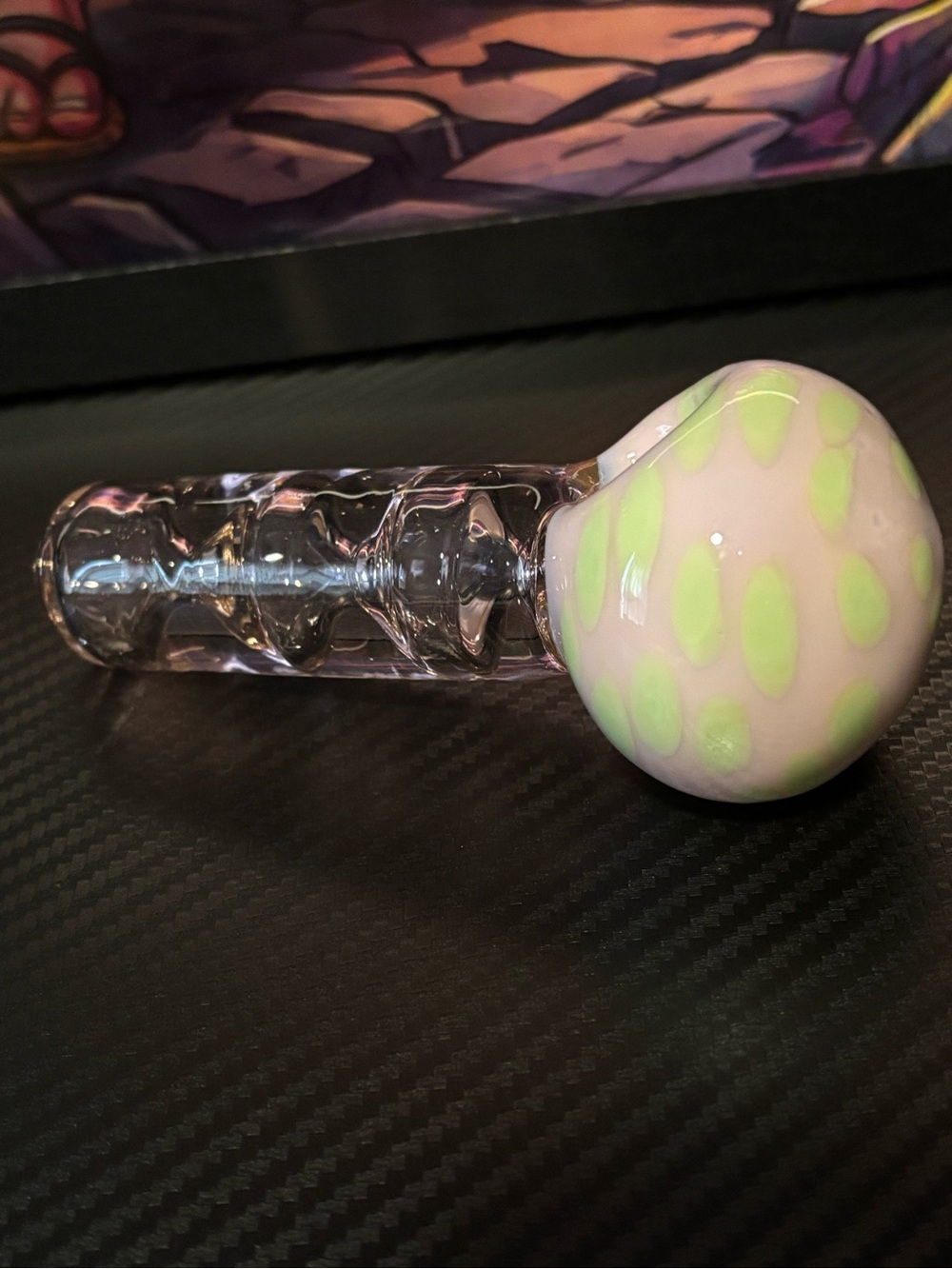 Glass Handheld with White and Lime Green Accents